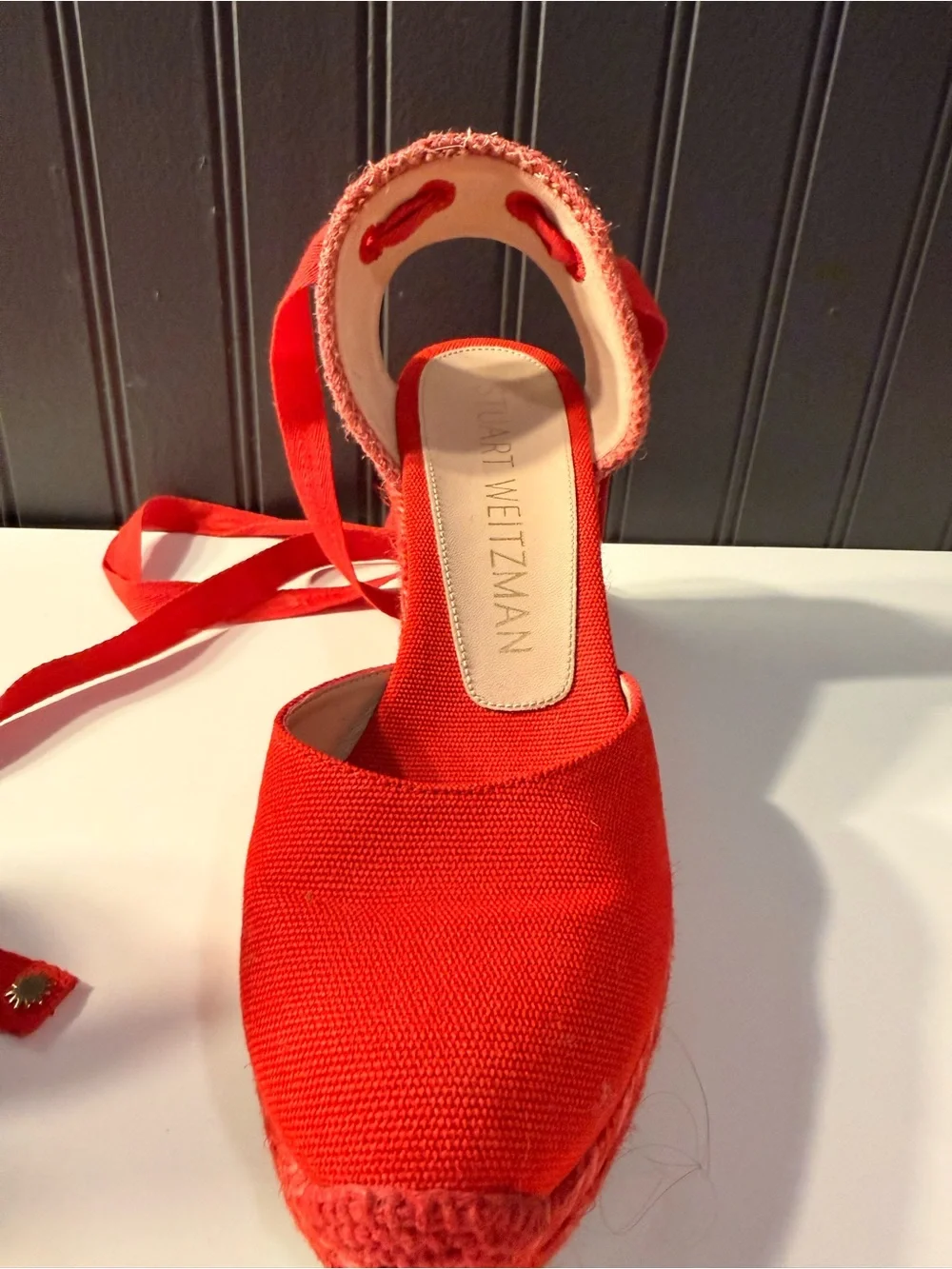 Stuart Weitzman Bright Red Canvas Espadrille Wedge Sandals